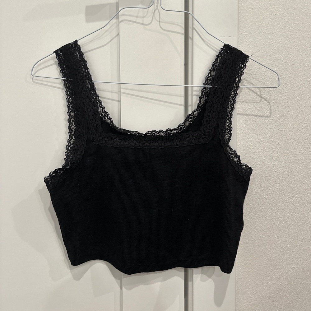 Black Lace Trim Crop Top